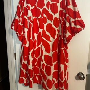 Umgee Red and Cream Abstract Short Sleeve Dress